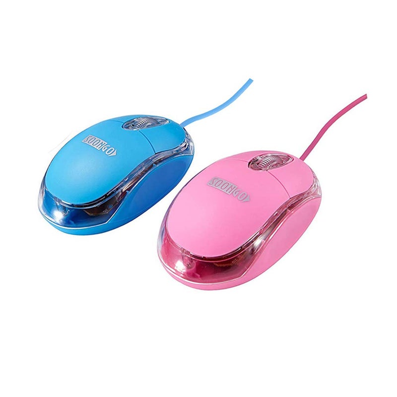 SOON GO Kids Mouse 2 Pack [Pink Blue] for Laptop Mini USB Optical Wired Mice fit for Kids Girls Lady use Compatible with Computer Laptop PC Desktop Windows 7/8/10/XP Vista and Mac - Image 1